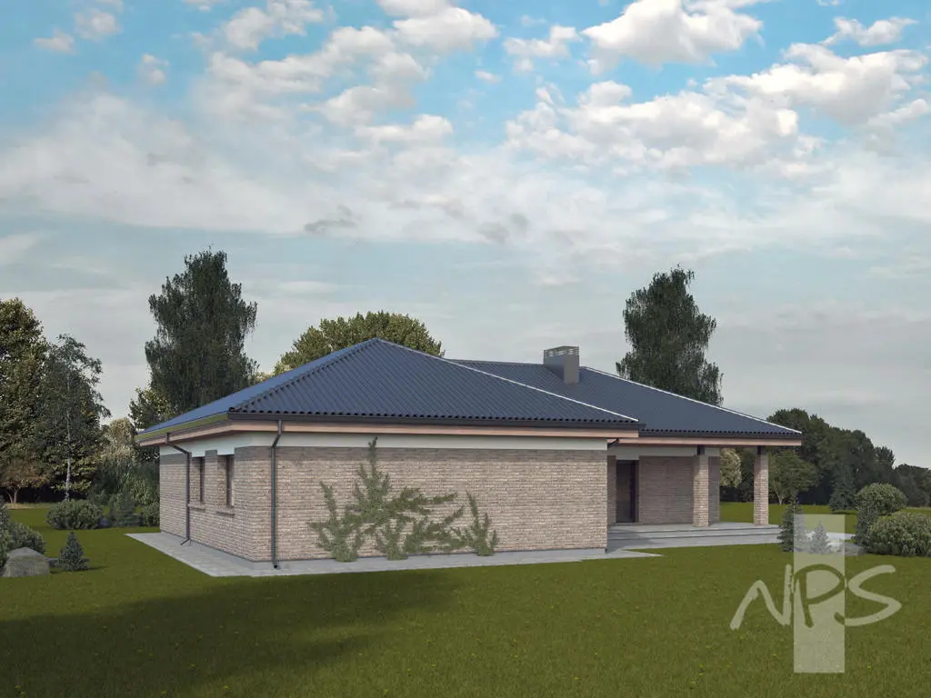 Proiect de casa parter 173 m²: 4 Dormitoare, 1 Bai, Bucatarie deschisa, Garaj