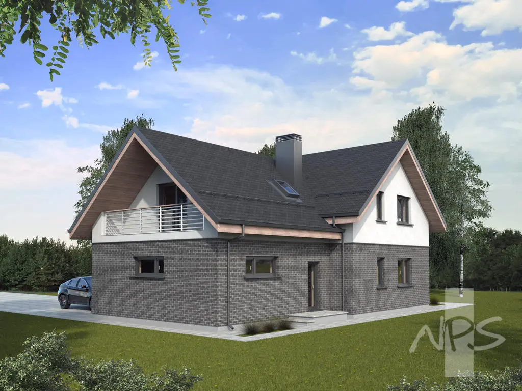 Proiect de casa parter cu mansardă 210 m²: 4 Dormitoare, Birou, 3 Bai, Garaj