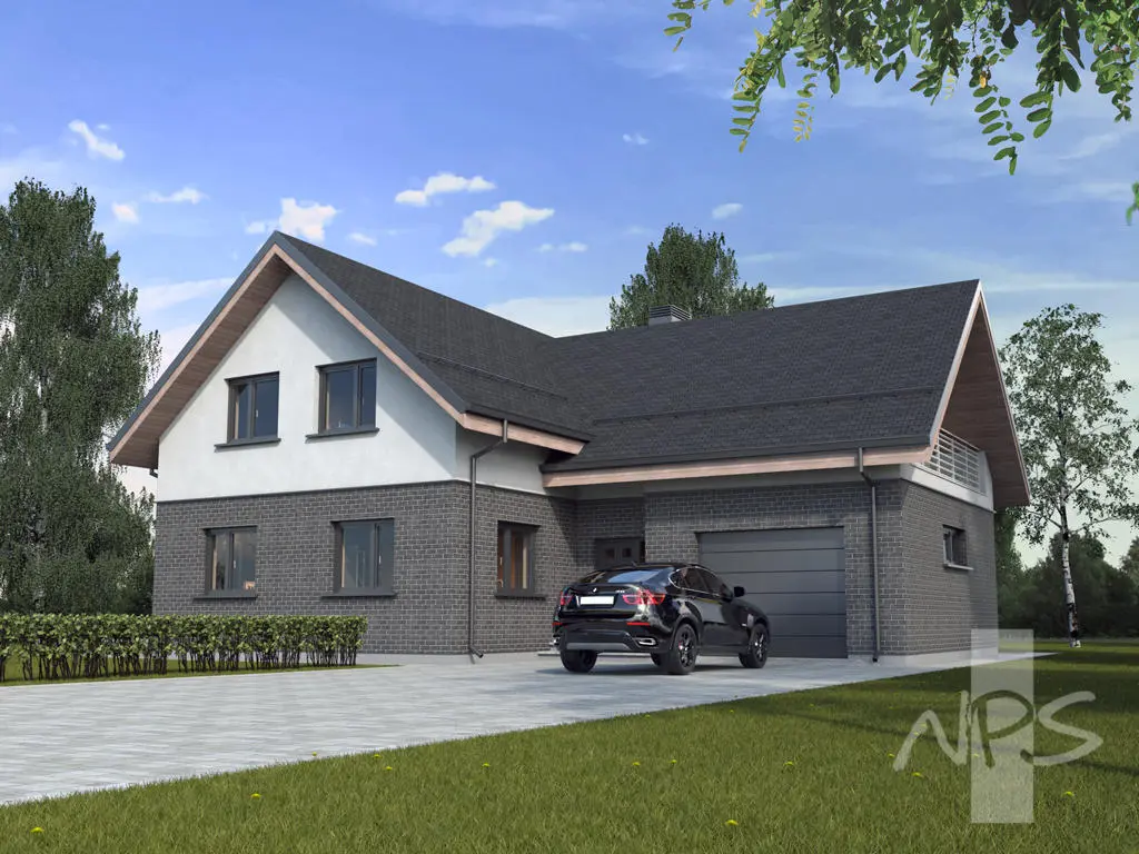 Proiect de casa parter cu mansardă 210 m²: 4 Dormitoare, Birou, 3 Bai, Garaj