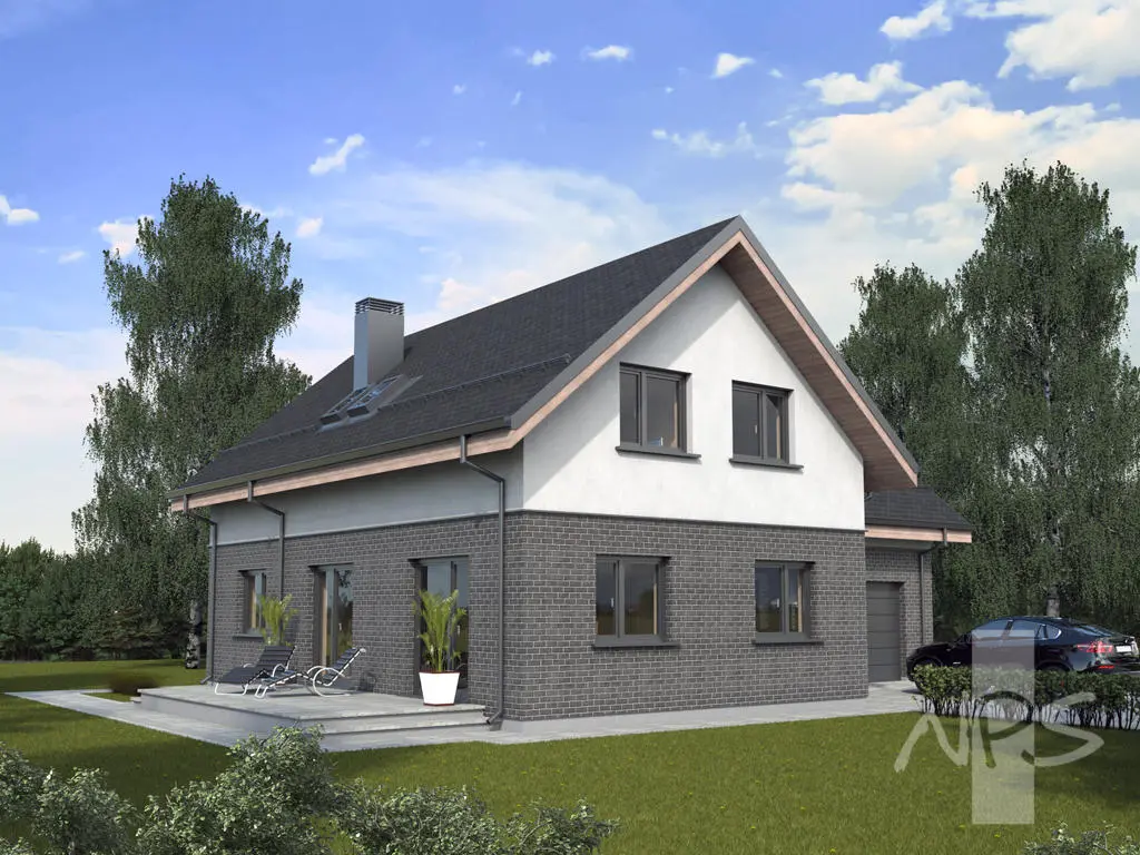 Proiect de casa parter cu mansardă 210 m²: 4 Dormitoare, Birou, 3 Bai, Garaj