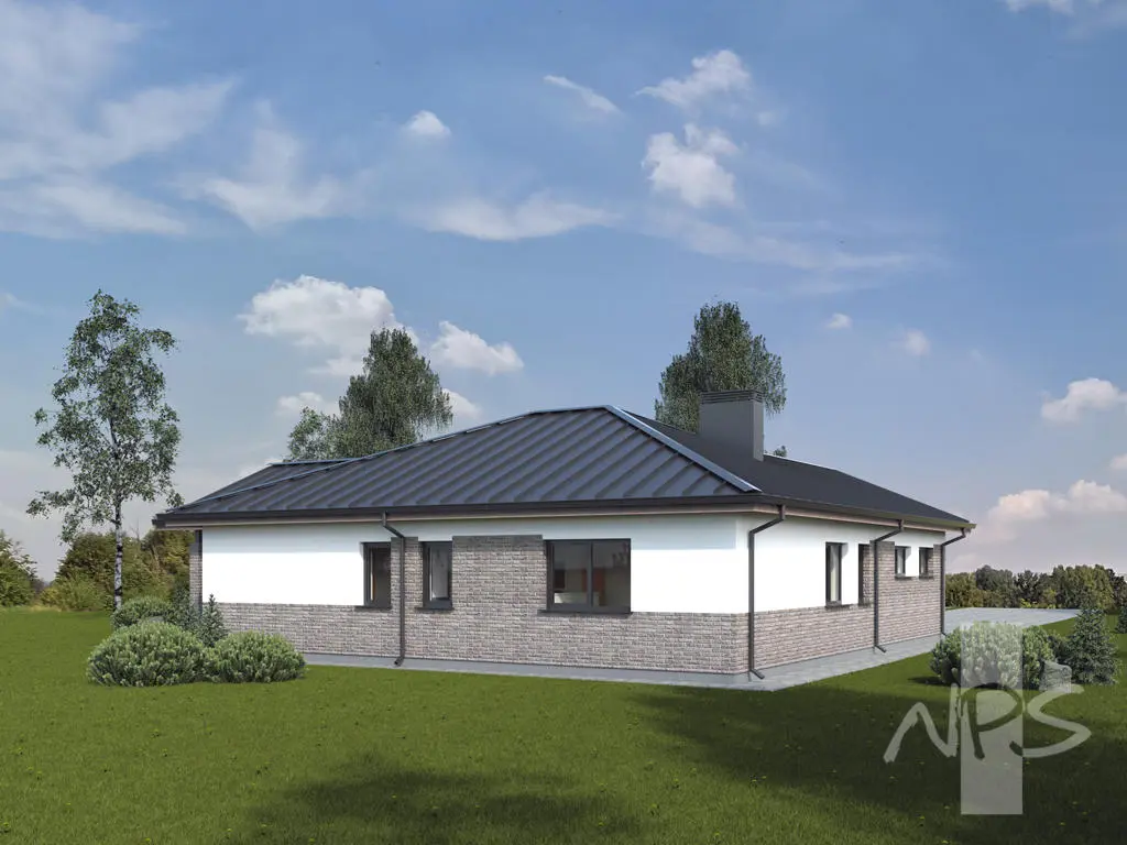 Proiect de casa parter 147 m²: 3 Dormitoare, 2 Bai, Bucatarie deschisa, Garaj