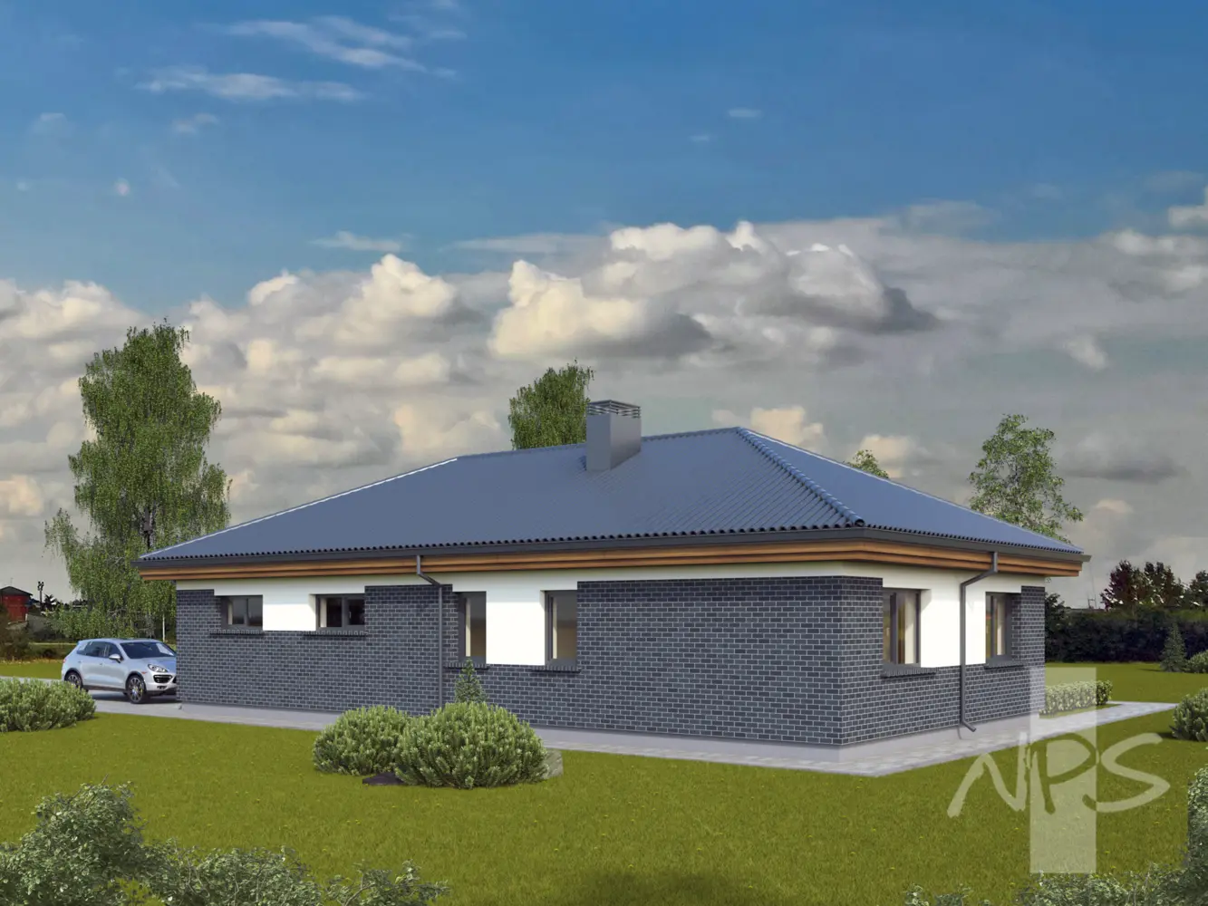 Proiect de casa parter 189 m²: 3 Dormitoare, 2 Bai, Bucatarie deschisa, Garaj