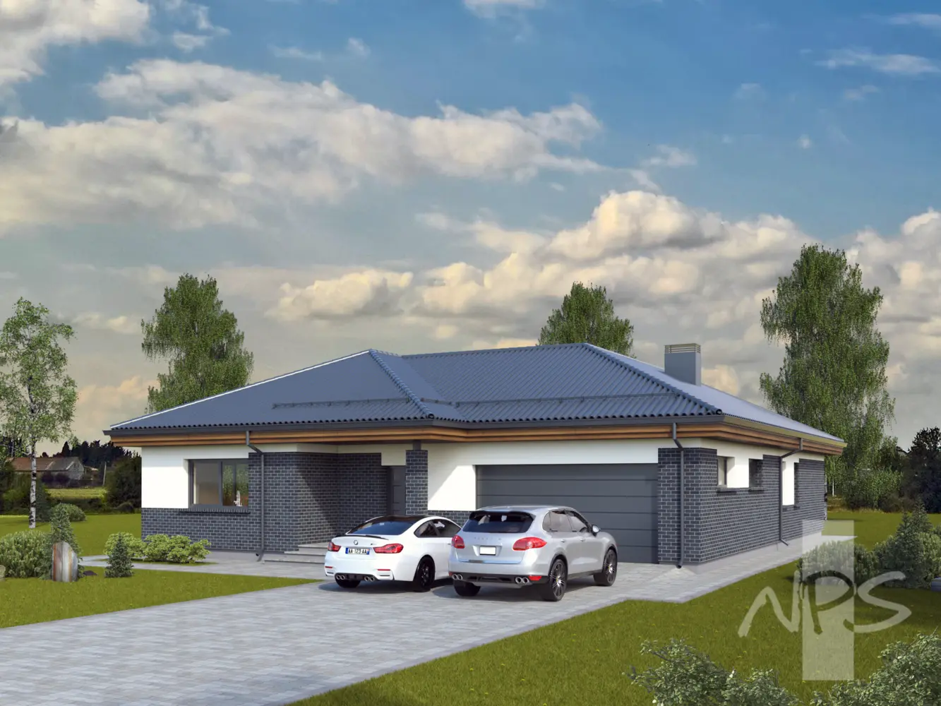 Proiect de casa parter 189 m²: 3 Dormitoare, 2 Bai, Bucatarie deschisa, Garaj