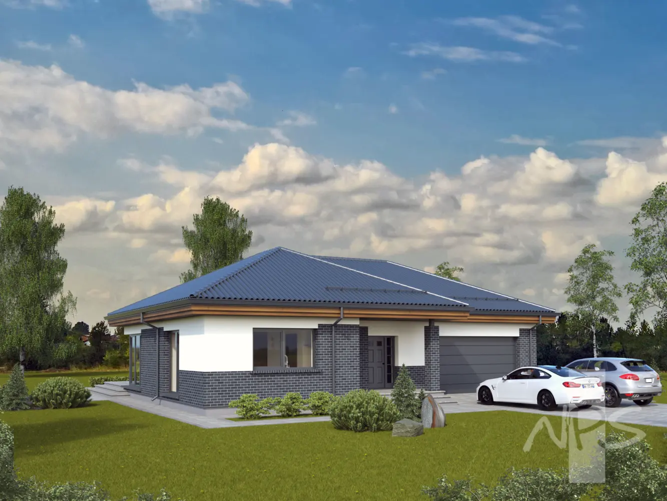 Proiect de casa parter 189 m²: 3 Dormitoare, 2 Bai, Bucatarie deschisa, Garaj
