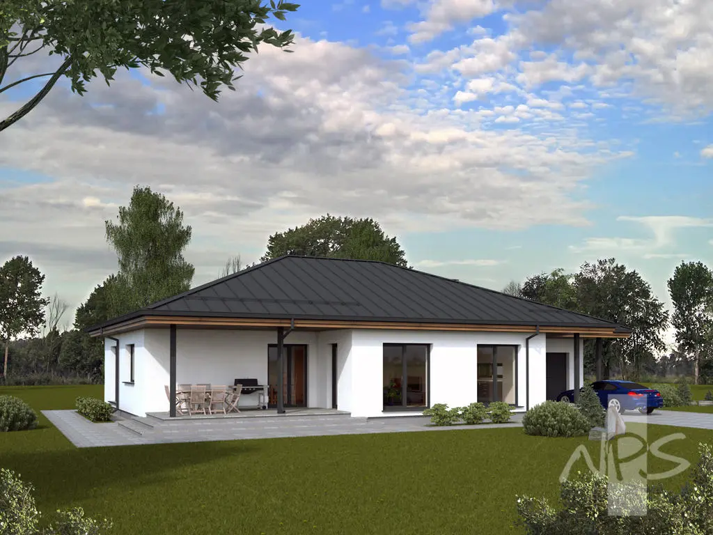 Proiect de casa parter 163 m²: 3 Dormitoare, 2 Bai, Garaj