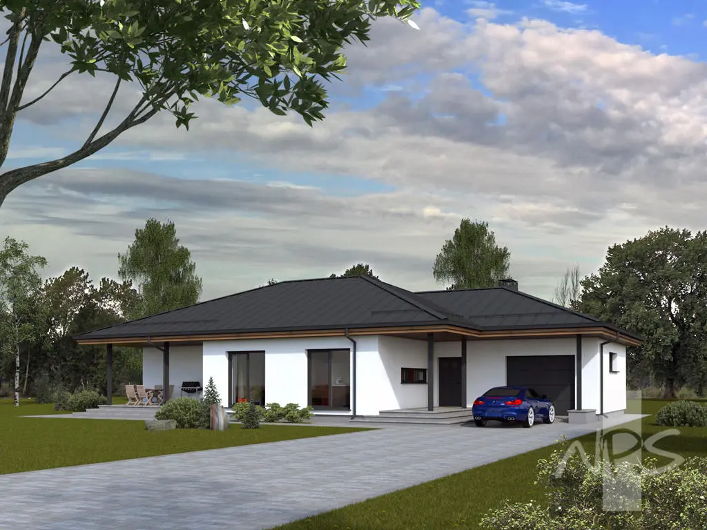 Proiect de casa parter 163 m²: 3 Dormitoare, 2 Bai, Garaj