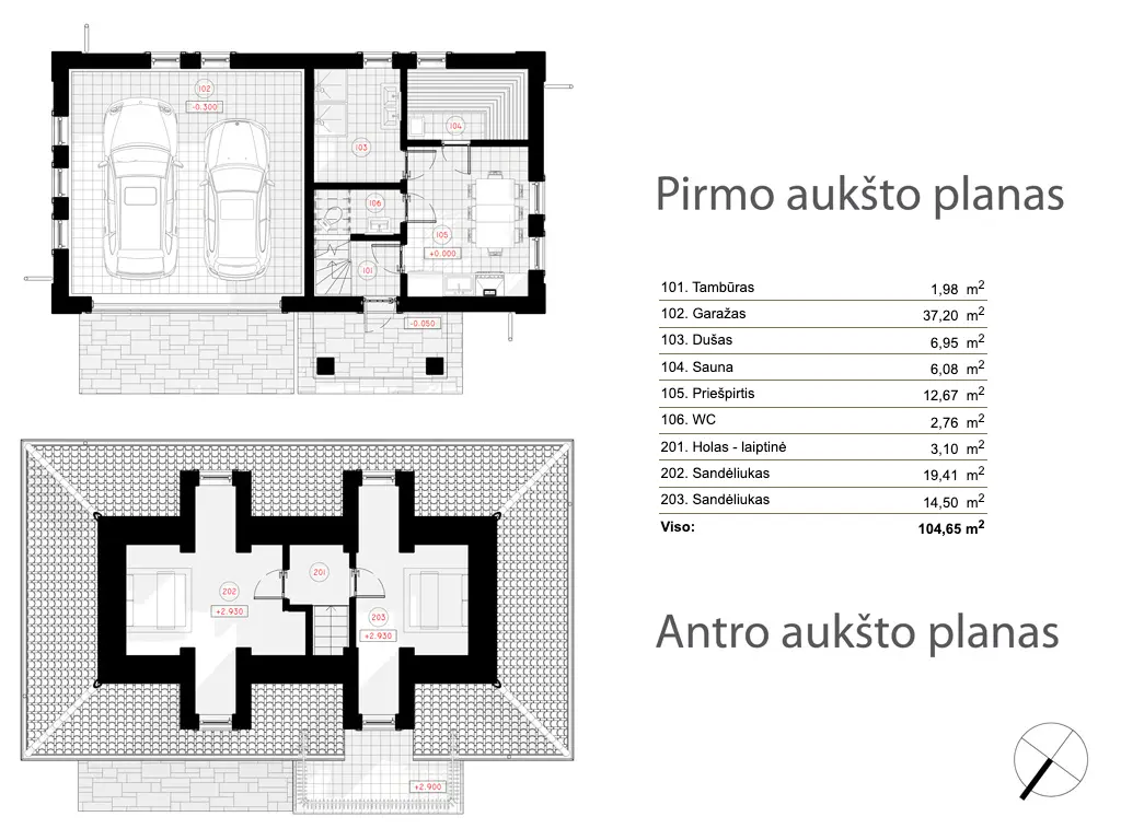 Proiect de casa cu etaj 233 m²: 3 Dormitoare, Birou, 3 Bai, Bucatarie deschisa, Garaj