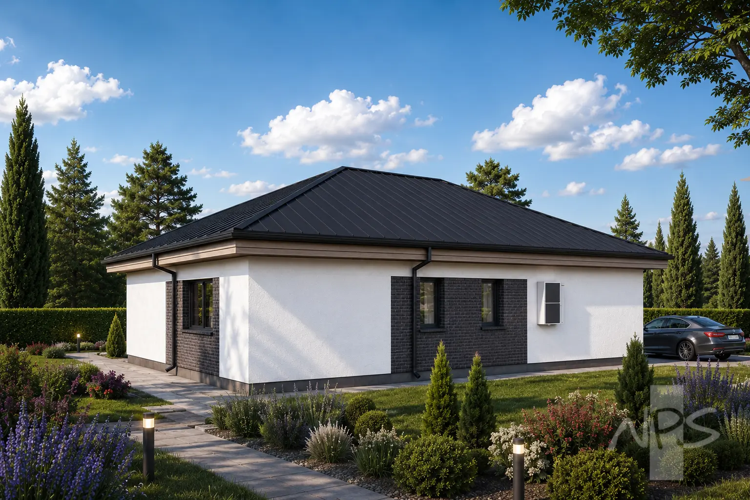 Proiect de casa parter 159 m²: 3 Dormitoare, 2 Bai, Garaj