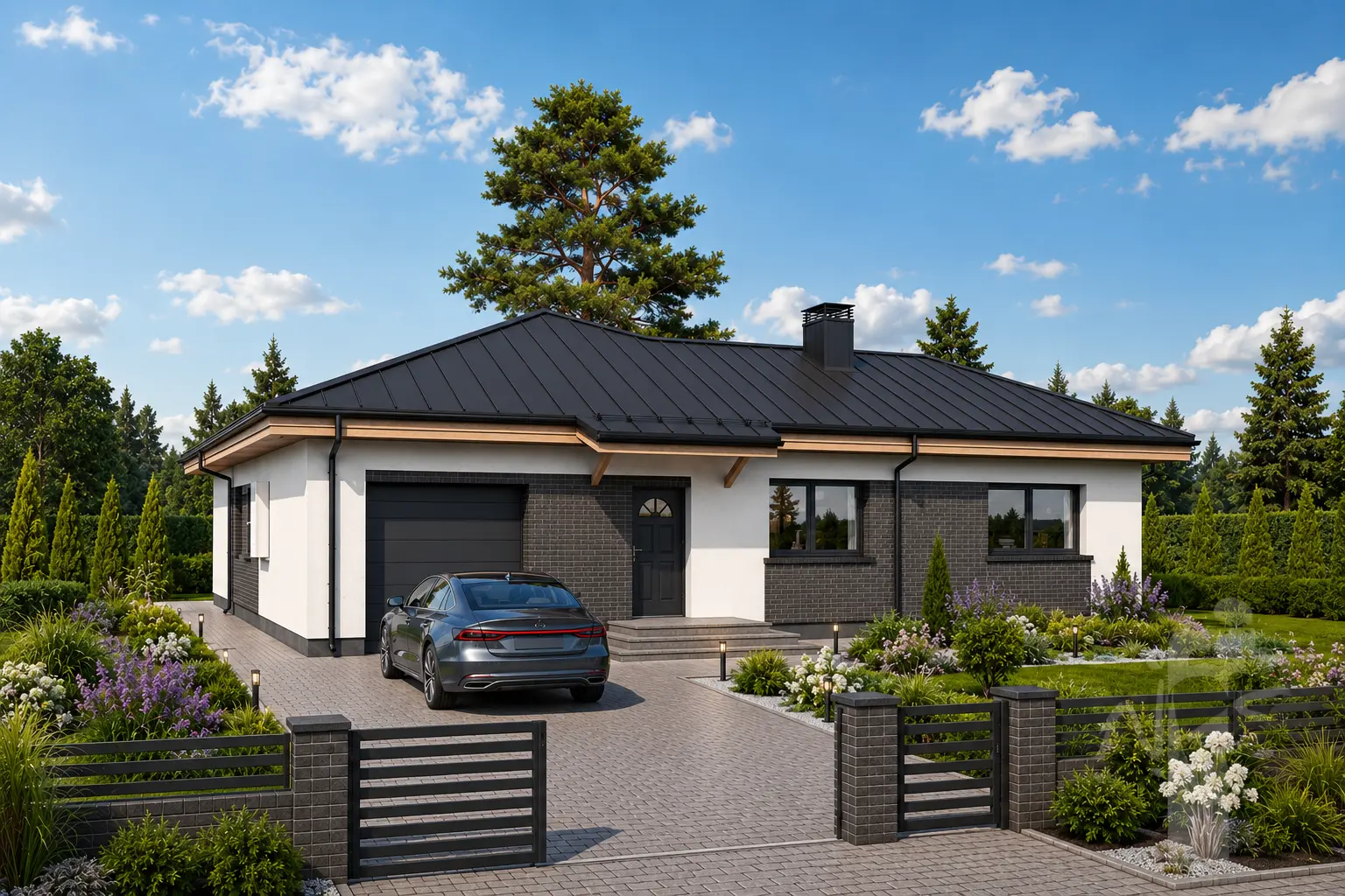 Proiect de casa parter 159 m²: 3 Dormitoare, 2 Bai, Garaj