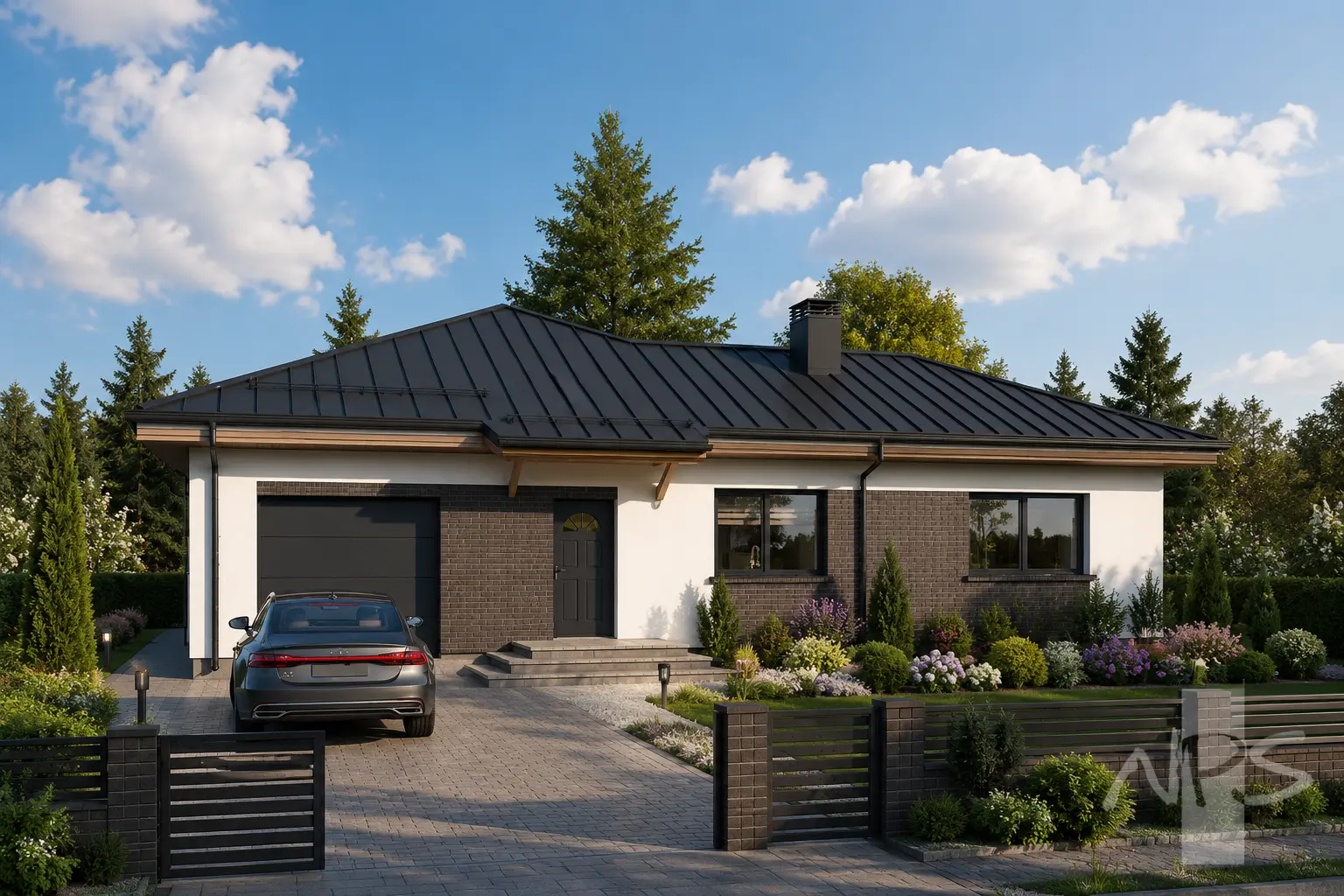 Proiect de casa parter 159 m²: 3 Dormitoare, 2 Bai, Garaj