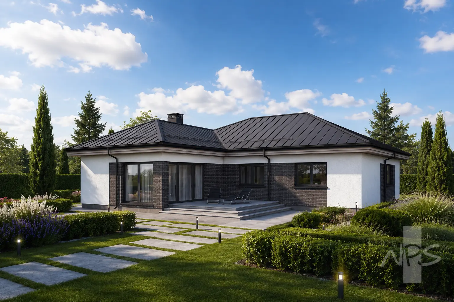 Proiect de casa parter 159 m²: 3 Dormitoare, 2 Bai, Garaj