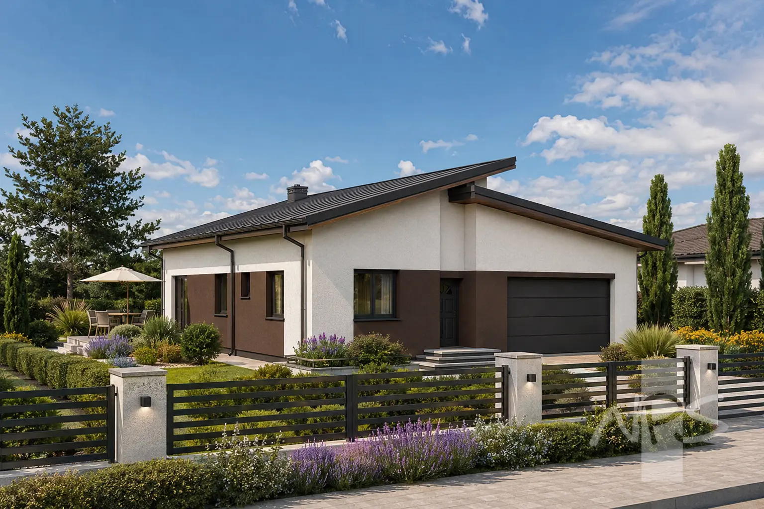 Proiect de casa parter 154 m²: 3 Dormitoare, 2 Bai, Garaj