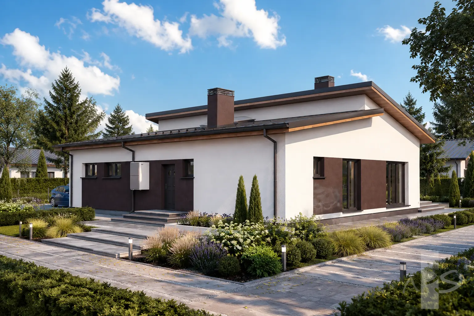 Proiect de casa parter 154 m²: 3 Dormitoare, 2 Bai, Garaj