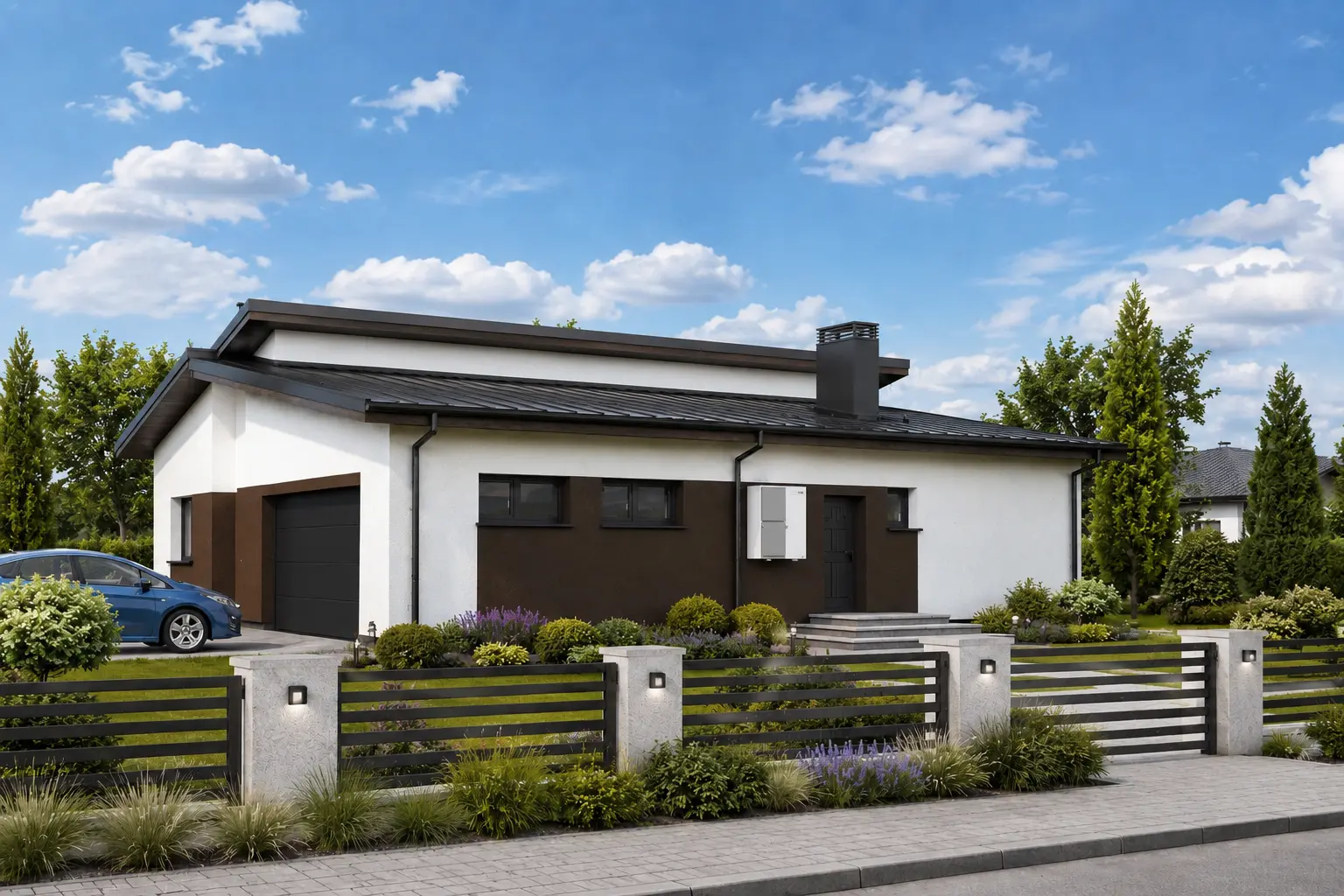 Proiect de casa parter 154 m²: 3 Dormitoare, 2 Bai, Garaj