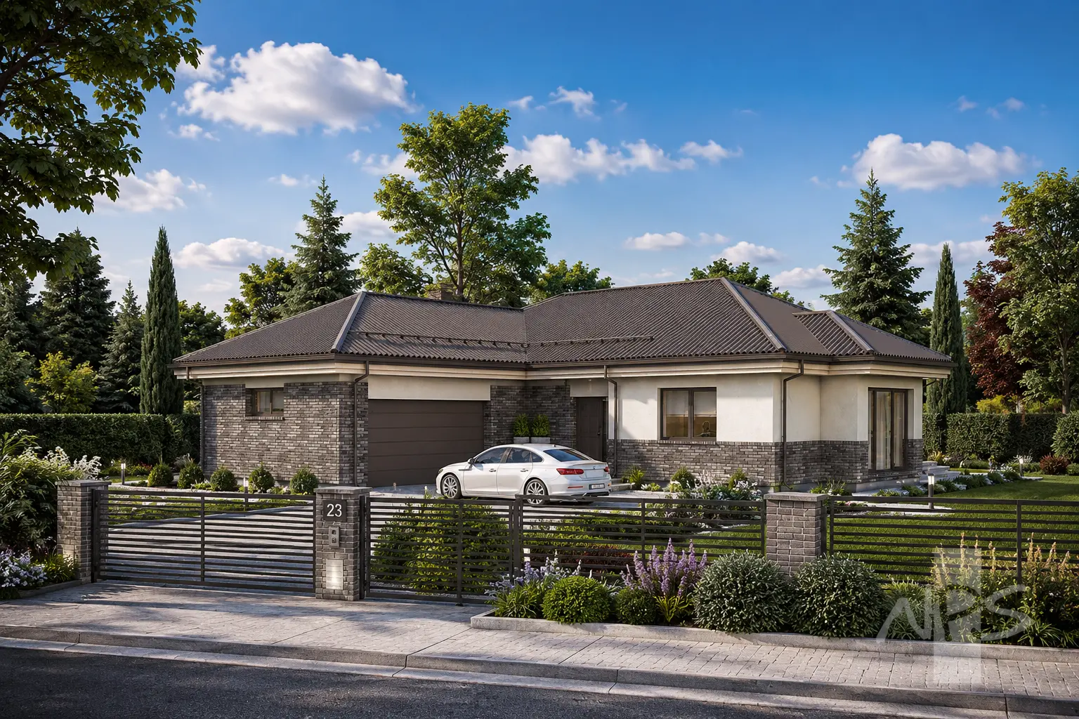 Proiect de casa parter 171 m²: 3 Dormitoare, 1 Bai, Bucatarie deschisa, Garaj
