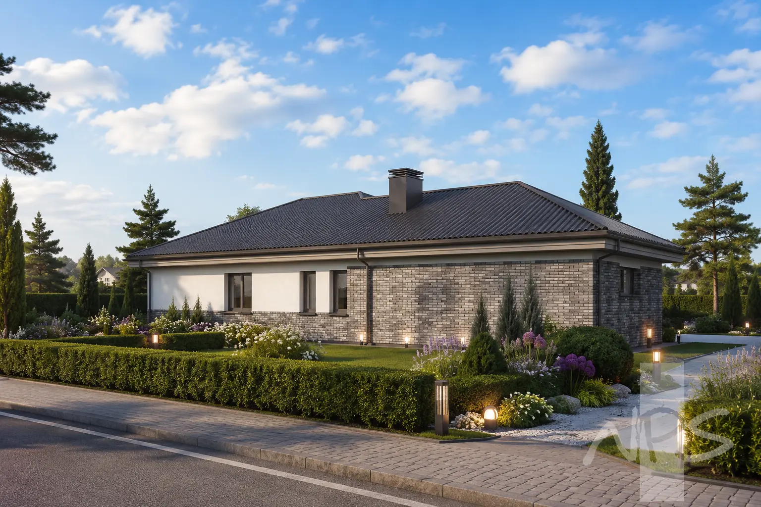 Proiect de casa parter 171 m²: 3 Dormitoare, 1 Bai, Bucatarie deschisa, Garaj
