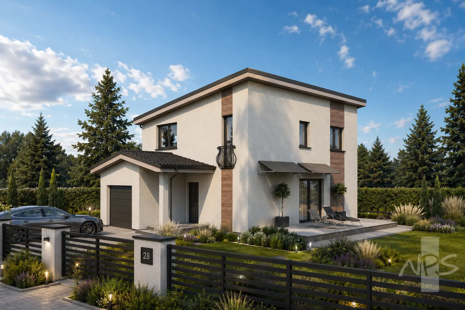 Proiect de casa cu etaj 146 m²: 3 Dormitoare, 2 Bai, Garaj