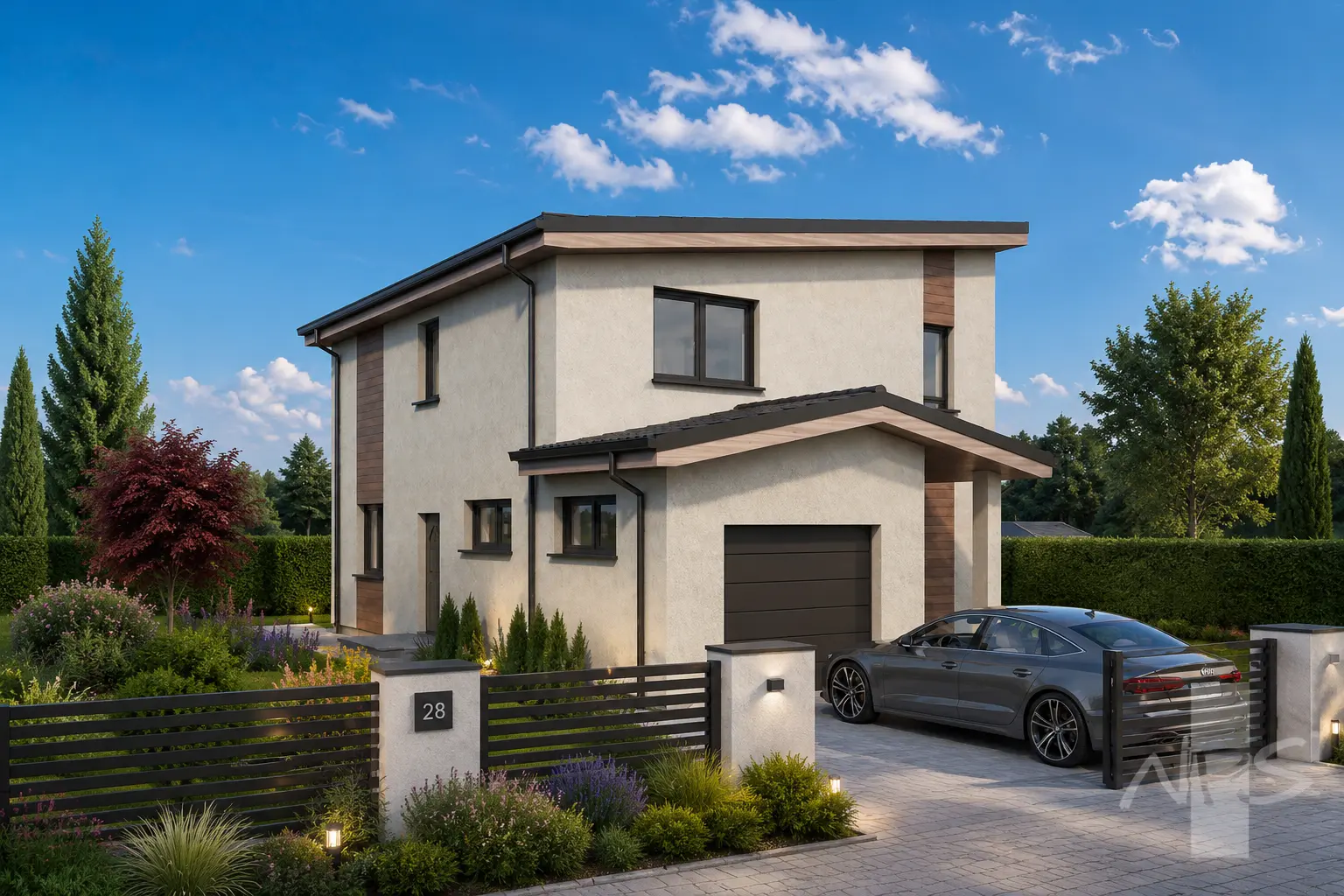Proiect de casa cu etaj 146 m²: 3 Dormitoare, 2 Bai, Garaj