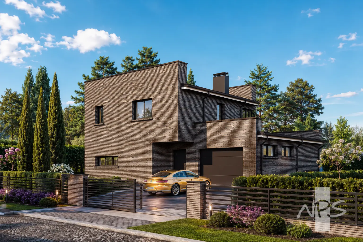 Proiect de casa cu etaj 182 m²: 3 Dormitoare, 2 Bai, Bucatarie deschisa, Garaj