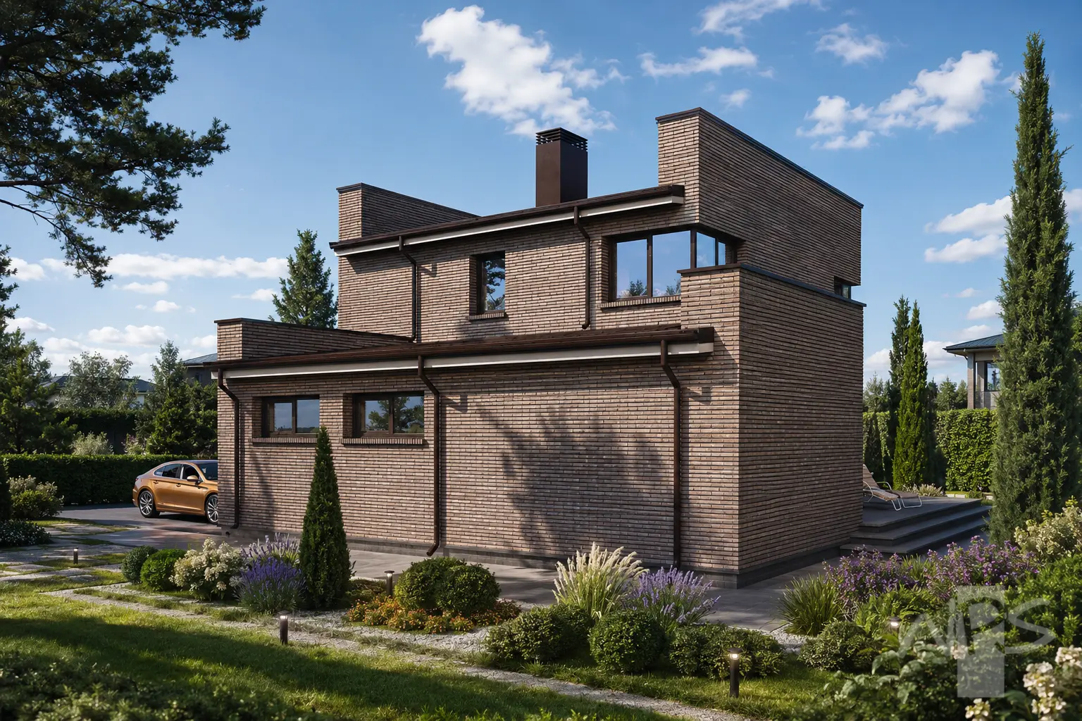 Proiect de casa cu etaj 182 m²: 3 Dormitoare, 2 Bai, Bucatarie deschisa, Garaj