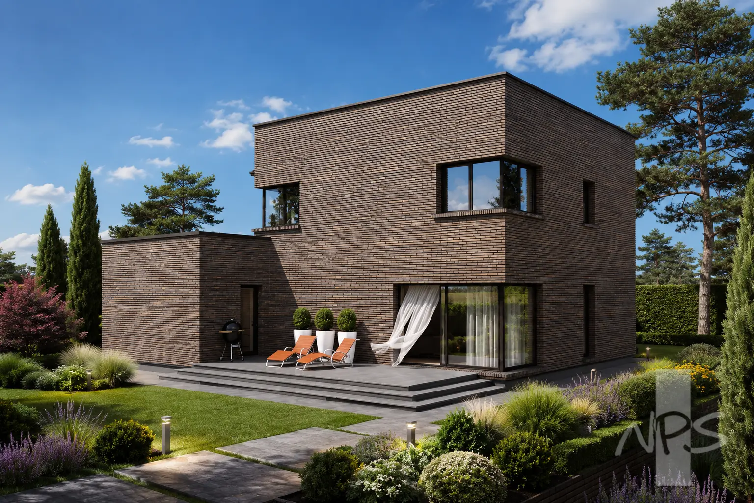 Proiect de casa cu etaj 182 m²: 3 Dormitoare, 2 Bai, Bucatarie deschisa, Garaj