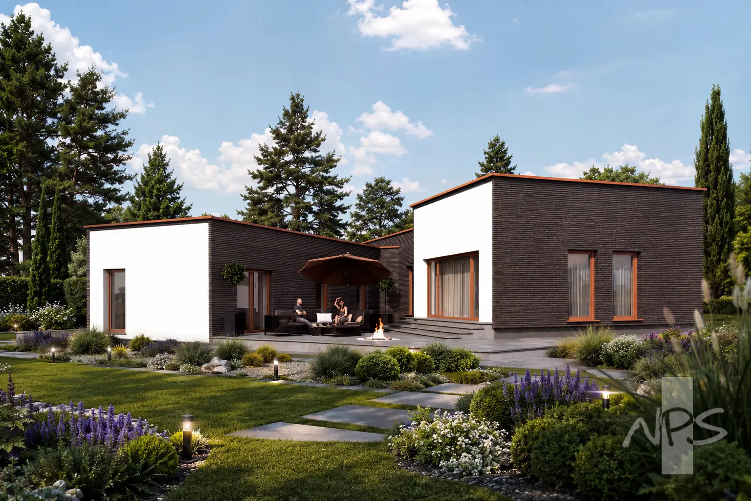 Proiect de casa parter 194 m²: 3 Dormitoare, Birou, 2 Bai, Bucatarie deschisa, Garaj