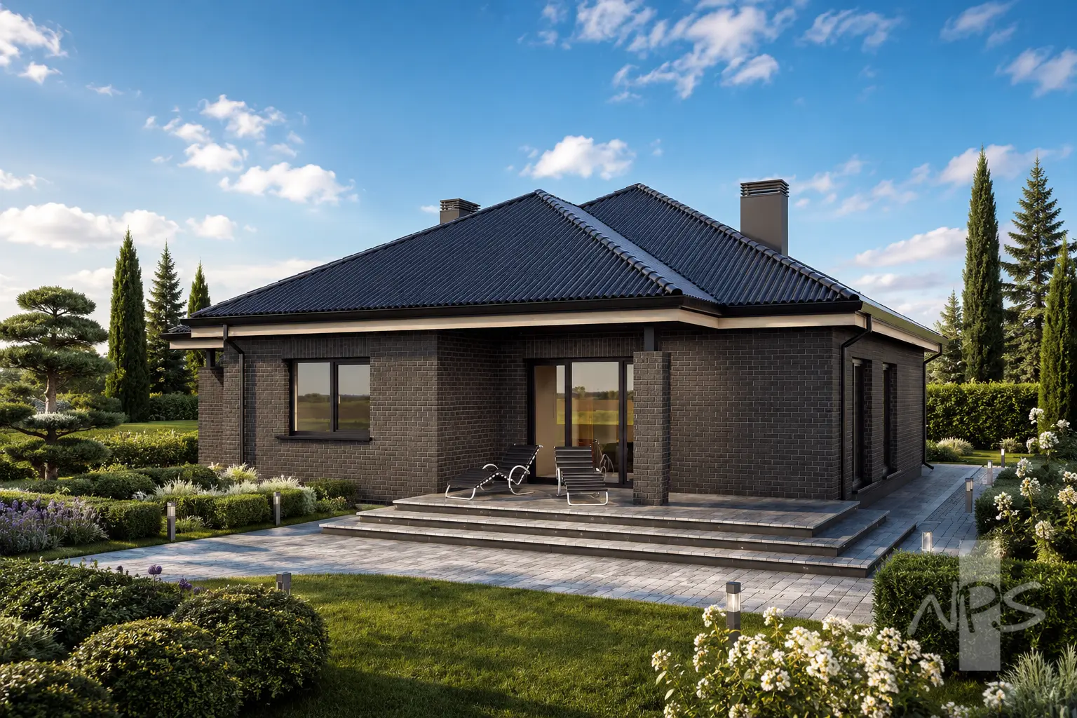 Proiect de casa parter 133 m²: 3 Dormitoare, 1 Bai, Garaj