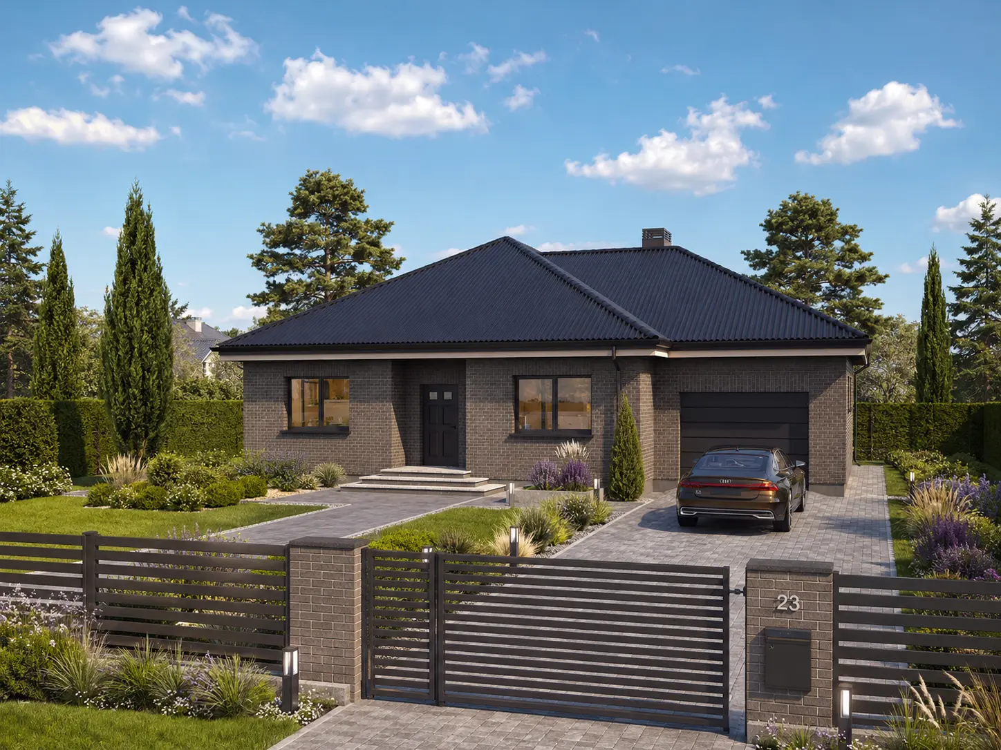 Proiect de casa parter 133 m²: 3 Dormitoare, 1 Bai, Garaj