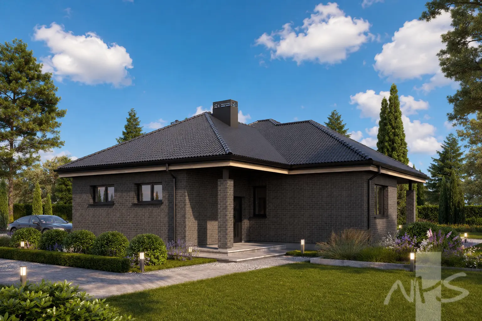 Proiect de casa parter 133 m²: 3 Dormitoare, 1 Bai, Garaj