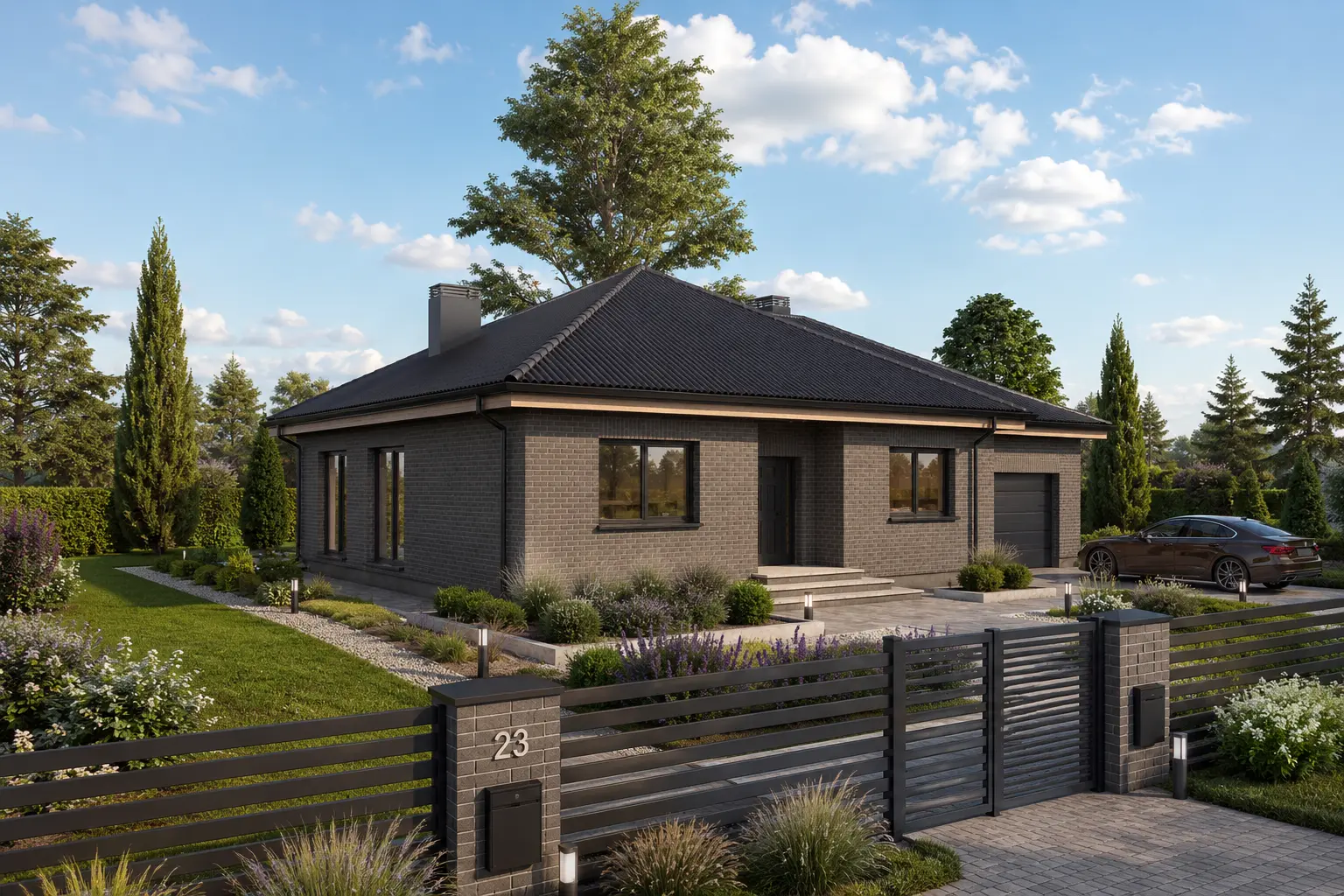 Proiect de casa parter 133 m²: 3 Dormitoare, 1 Bai, Garaj