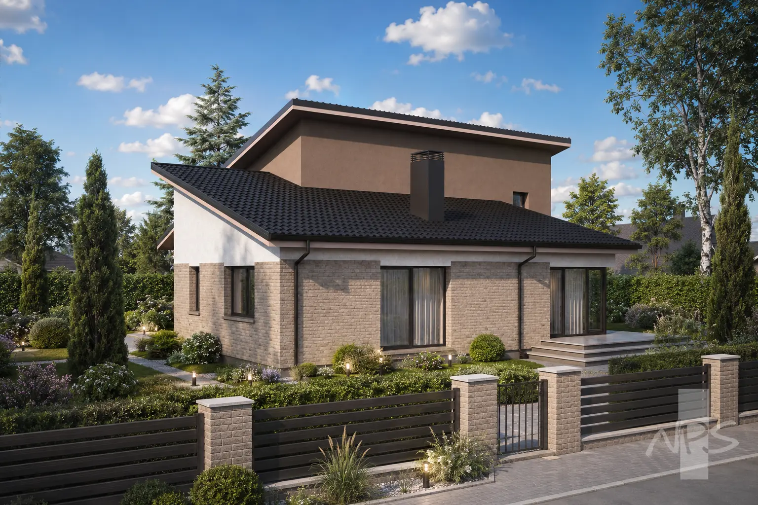 Proiect de casa parter 190 m²: 4 Dormitoare, Birou, 3 Bai, fara Garaj