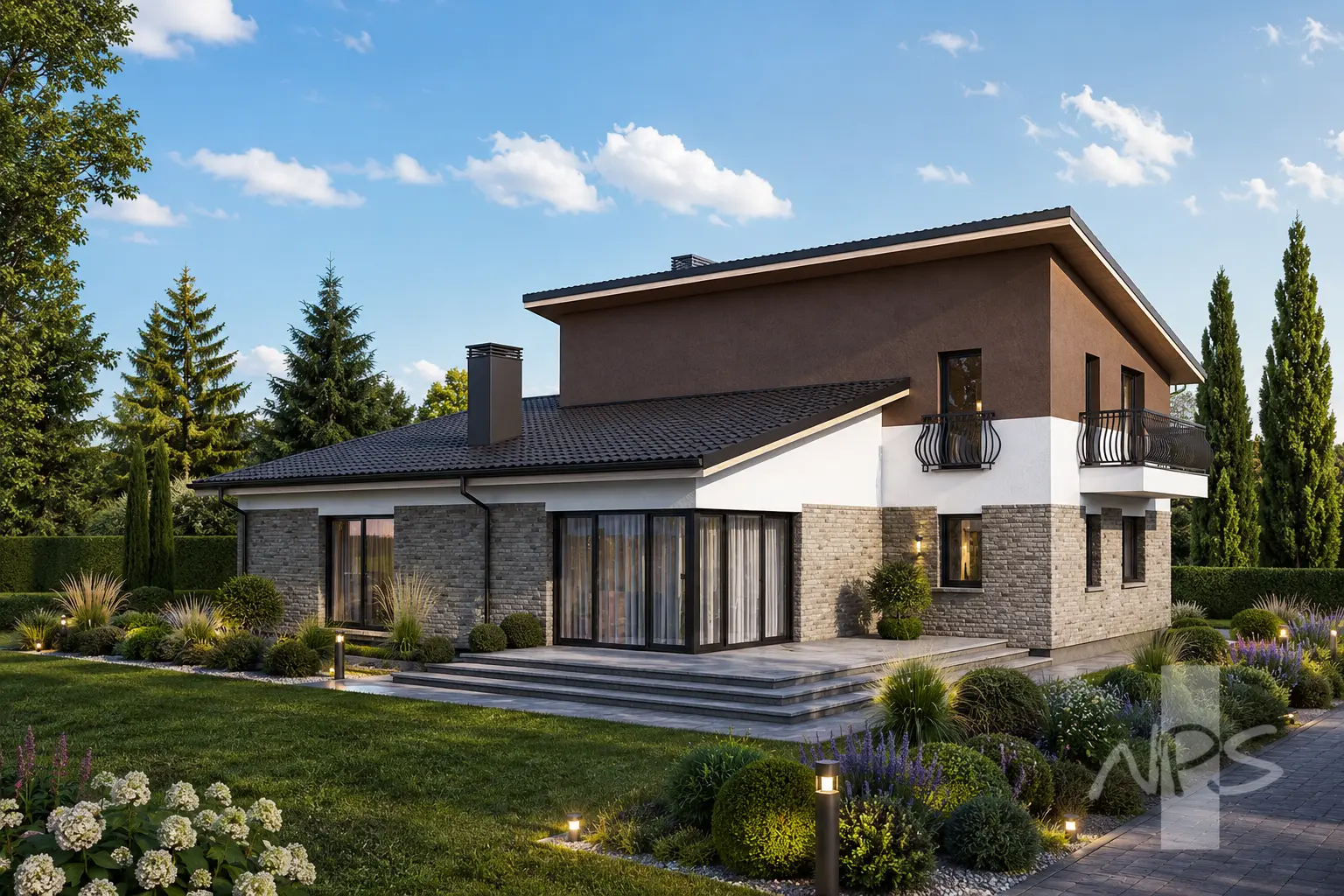 Proiect de casa parter 190 m²: 4 Dormitoare, Birou, 3 Bai, fara Garaj