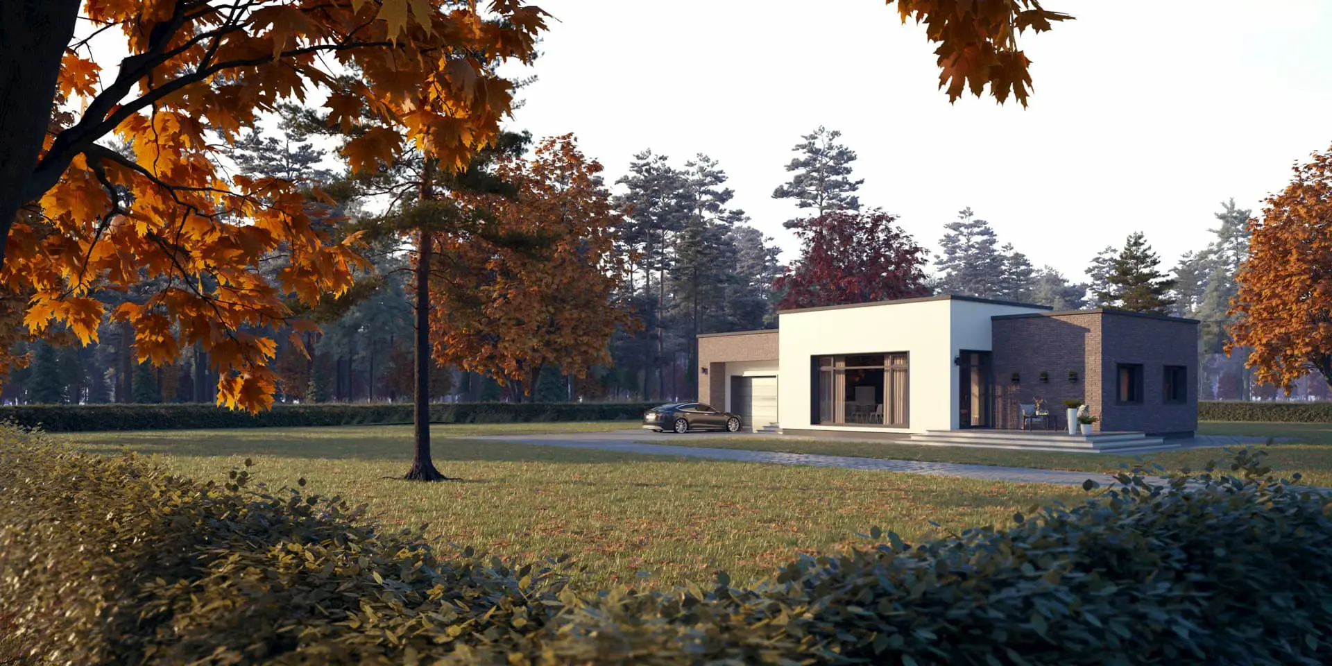 Proiect de casa parter 138 m²: 3 Dormitoare, 1 Bai, Bucatarie deschisa, Garaj