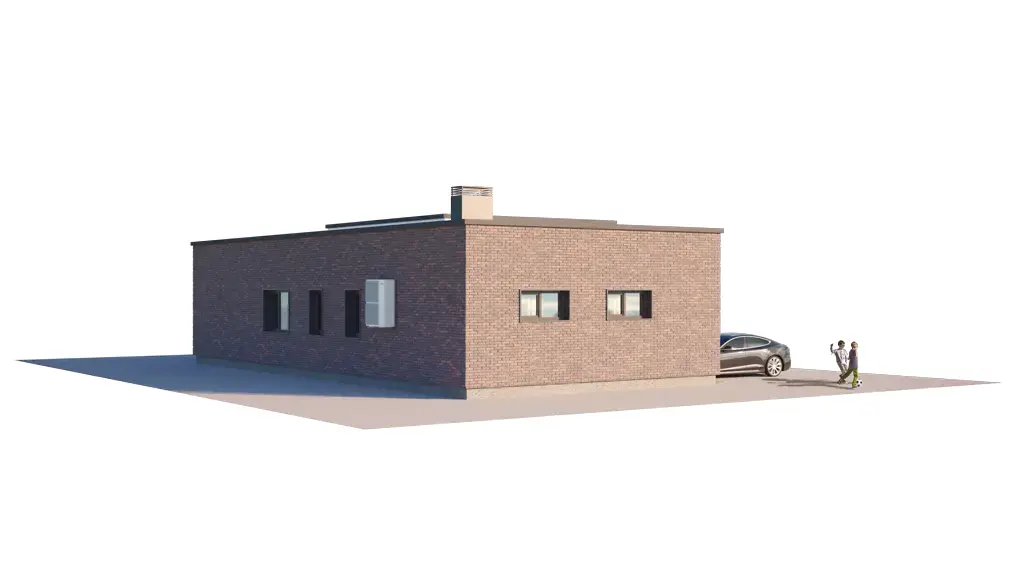 Proiect de casa parter 138 m²: 3 Dormitoare, 1 Bai, Bucatarie deschisa, Garaj