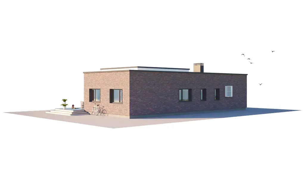 Proiect de casa parter 138 m²: 3 Dormitoare, 1 Bai, Bucatarie deschisa, Garaj