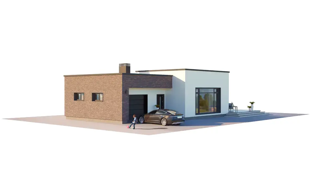 Proiect de casa parter 138 m²: 3 Dormitoare, 1 Bai, Bucatarie deschisa, Garaj