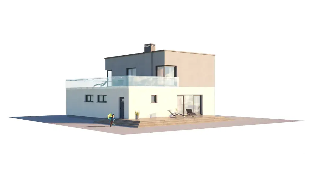 Proiect de casa cu etaj 167 m²: 3 Dormitoare, Birou, 2 Bai, Bucatarie deschisa, Garaj