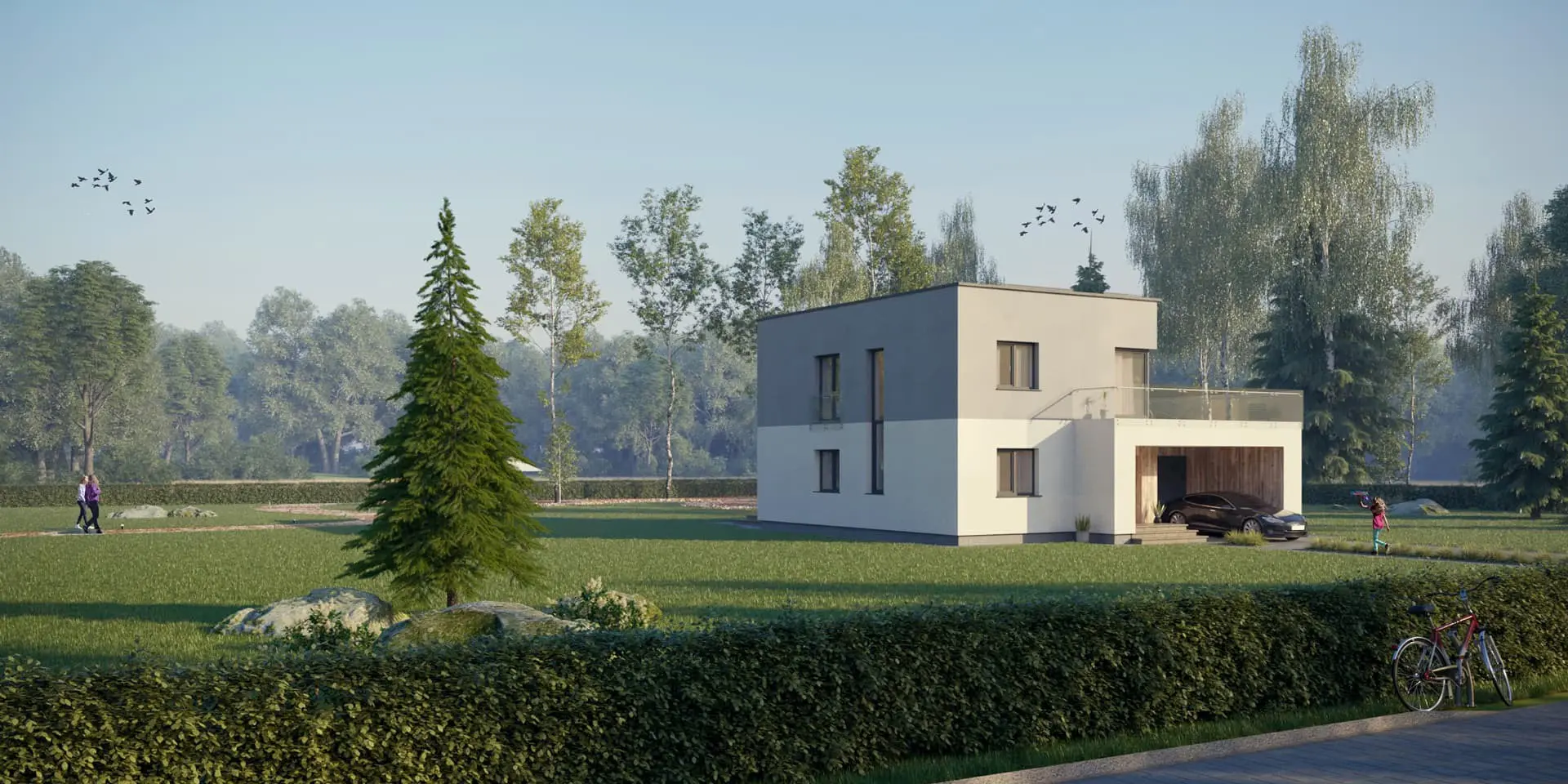 Proiect de casa cu etaj 167 m²: 3 Dormitoare, Birou, 2 Bai, Bucatarie deschisa, Garaj