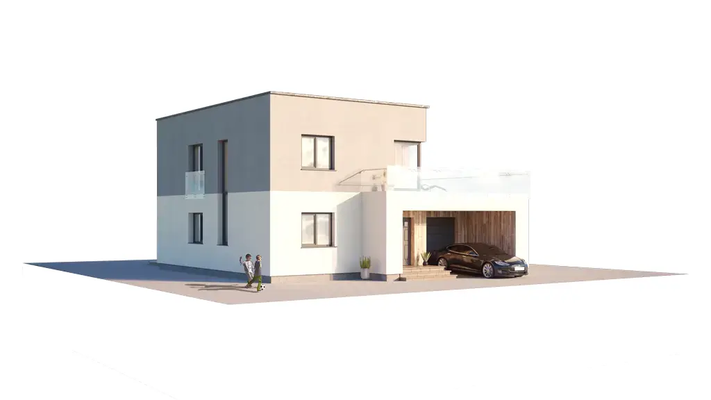 Proiect de casa cu etaj 167 m²: 3 Dormitoare, Birou, 2 Bai, Bucatarie deschisa, Garaj