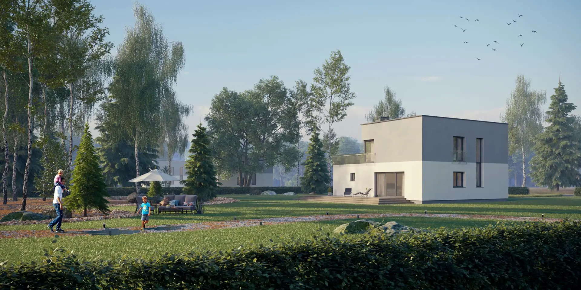 Proiect de casa cu etaj 167 m²: 3 Dormitoare, Birou, 2 Bai, Bucatarie deschisa, Garaj