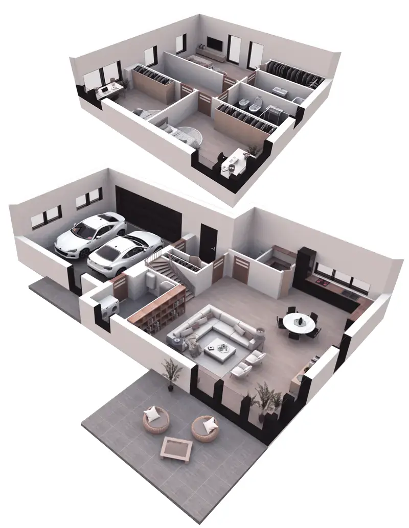Proiect de casa cu etaj 178 m²: 3 Dormitoare, 3 Bai, Bucatarie deschisa, Garaj