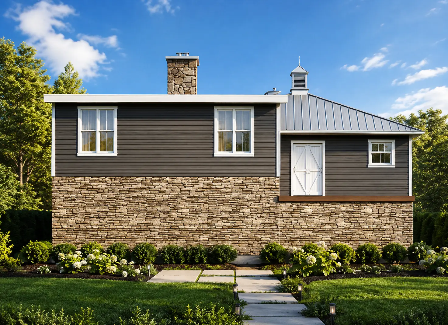 Proiect de casa parter + demisol 204 m²: 3 Dormitoare, 3 Bai, Bucatarie deschisa, fara Garaj