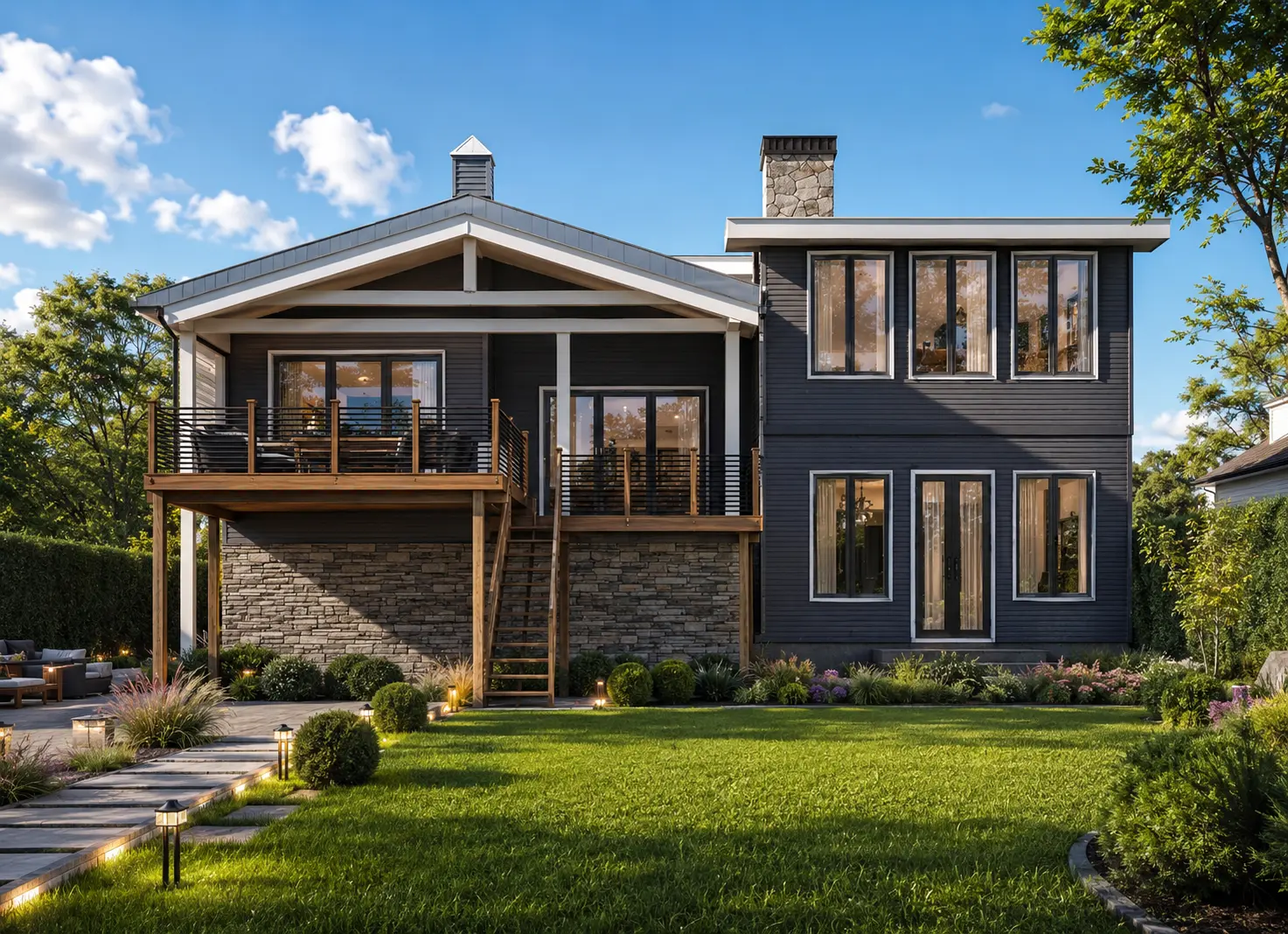 Proiect de casa parter + demisol 204 m²: 3 Dormitoare, 3 Bai, Bucatarie deschisa, fara Garaj