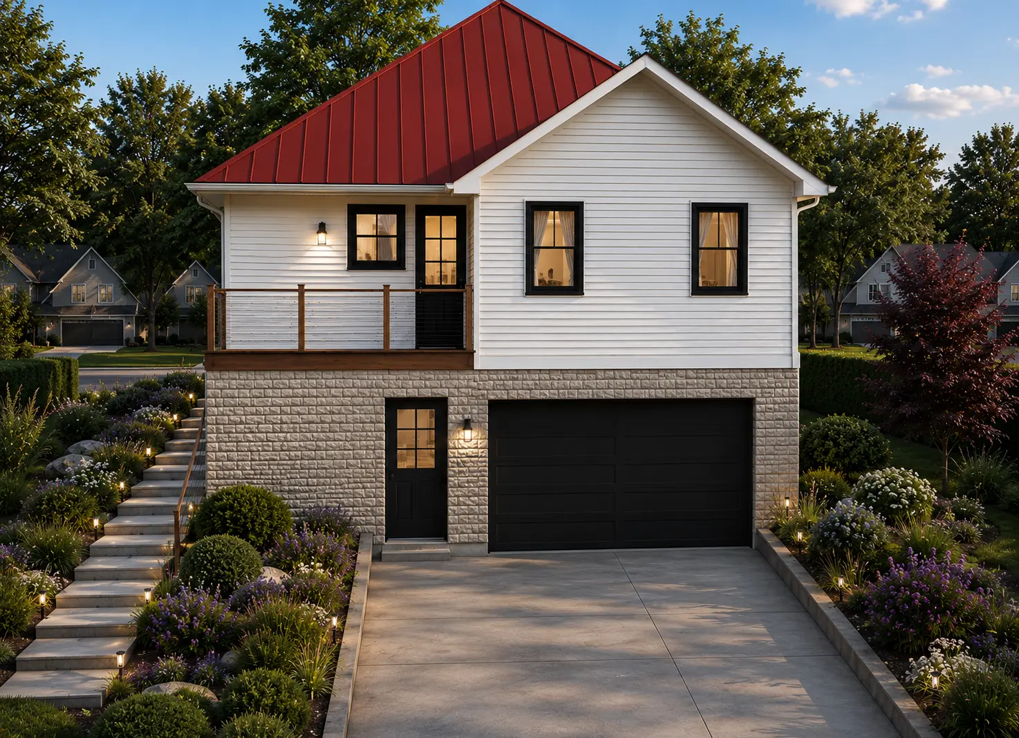 Proiect de casa parter + demisol 314 m²: 3 Dormitoare, 3 Bai, Bucatarie deschisa, Garaj