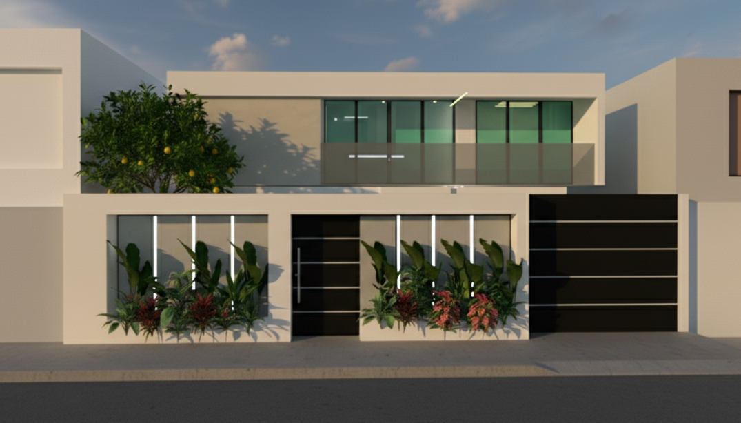 Proiect de casa cu etaj 283 m²: 3 Dormitoare, Birou, 3 Bai, Bucatarie deschisa, fara Garaj