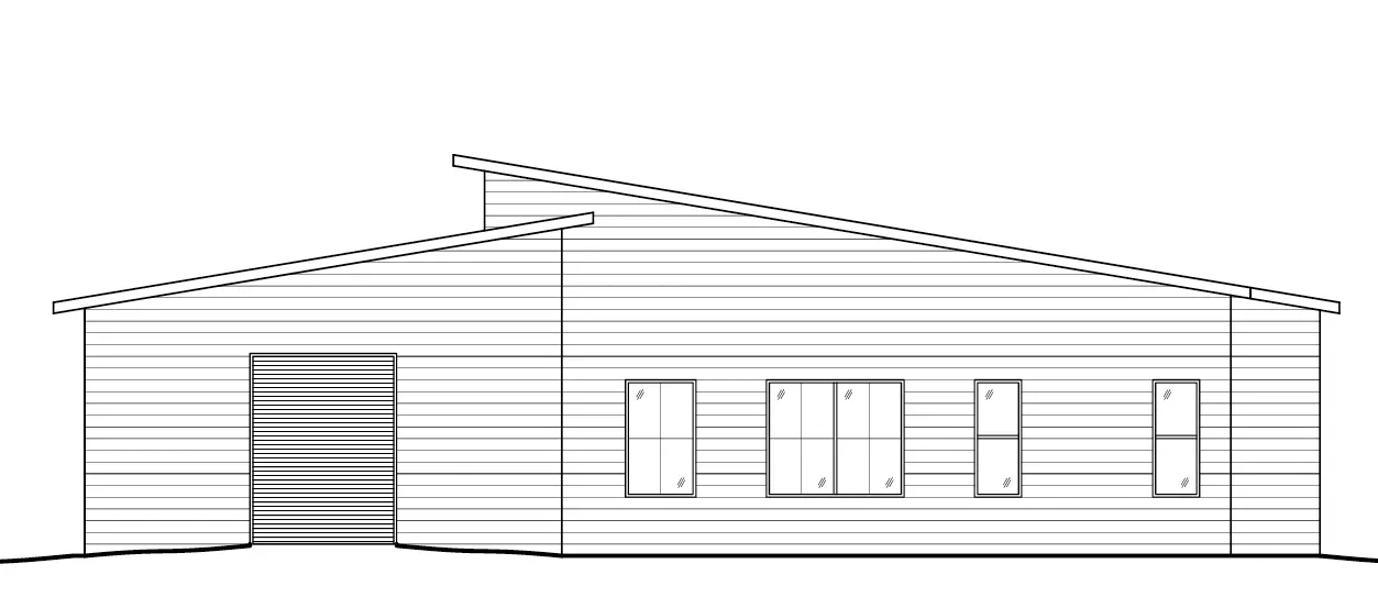 Proiect de casa parter 120 m²: 2 Dormitoare, 2 Bai, Bucatarie deschisa, fara Garaj