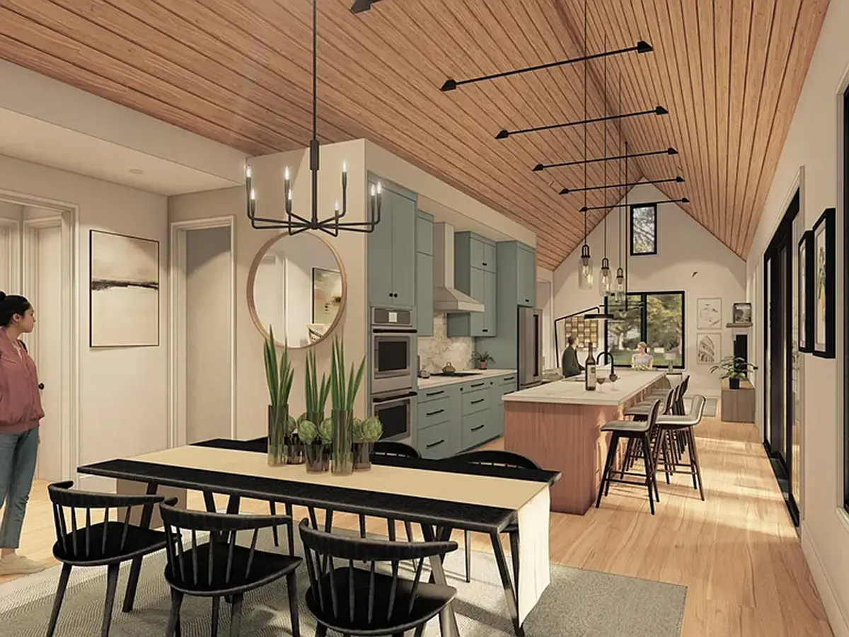 Proiect de casa parter 181 m²: 3 Dormitoare, 2 Bai, Bucatarie deschisa, fara Garaj