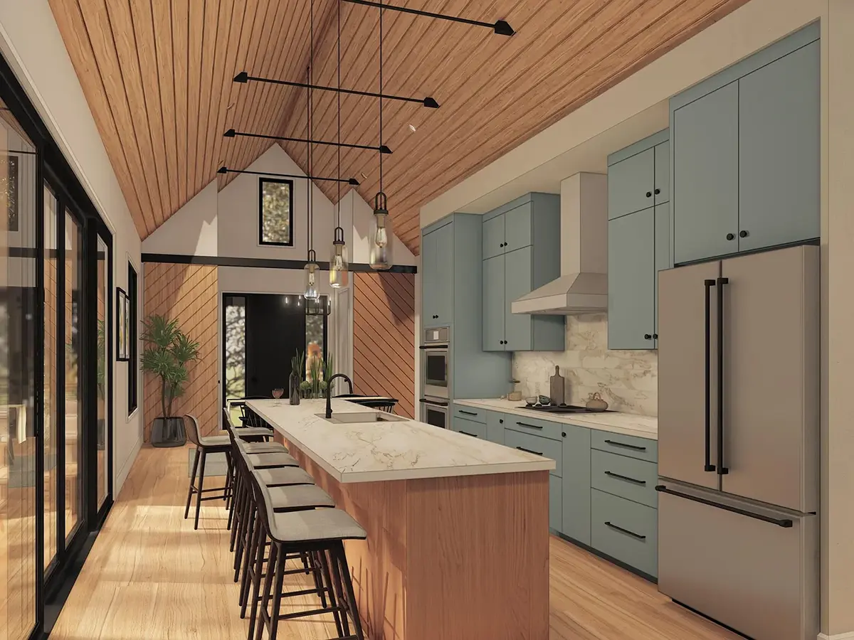 Proiect de casa parter 181 m²: 3 Dormitoare, 2 Bai, Bucatarie deschisa, fara Garaj