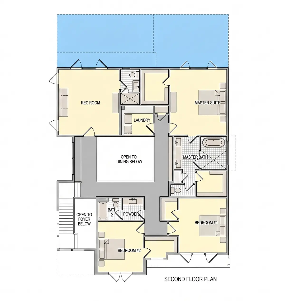 Etaj 1 19 – Proiect de casa cu etaj 379 m²: 3 Dormitoare, 5 Bai, Bucatarie deschisa, Garaj — 61502R