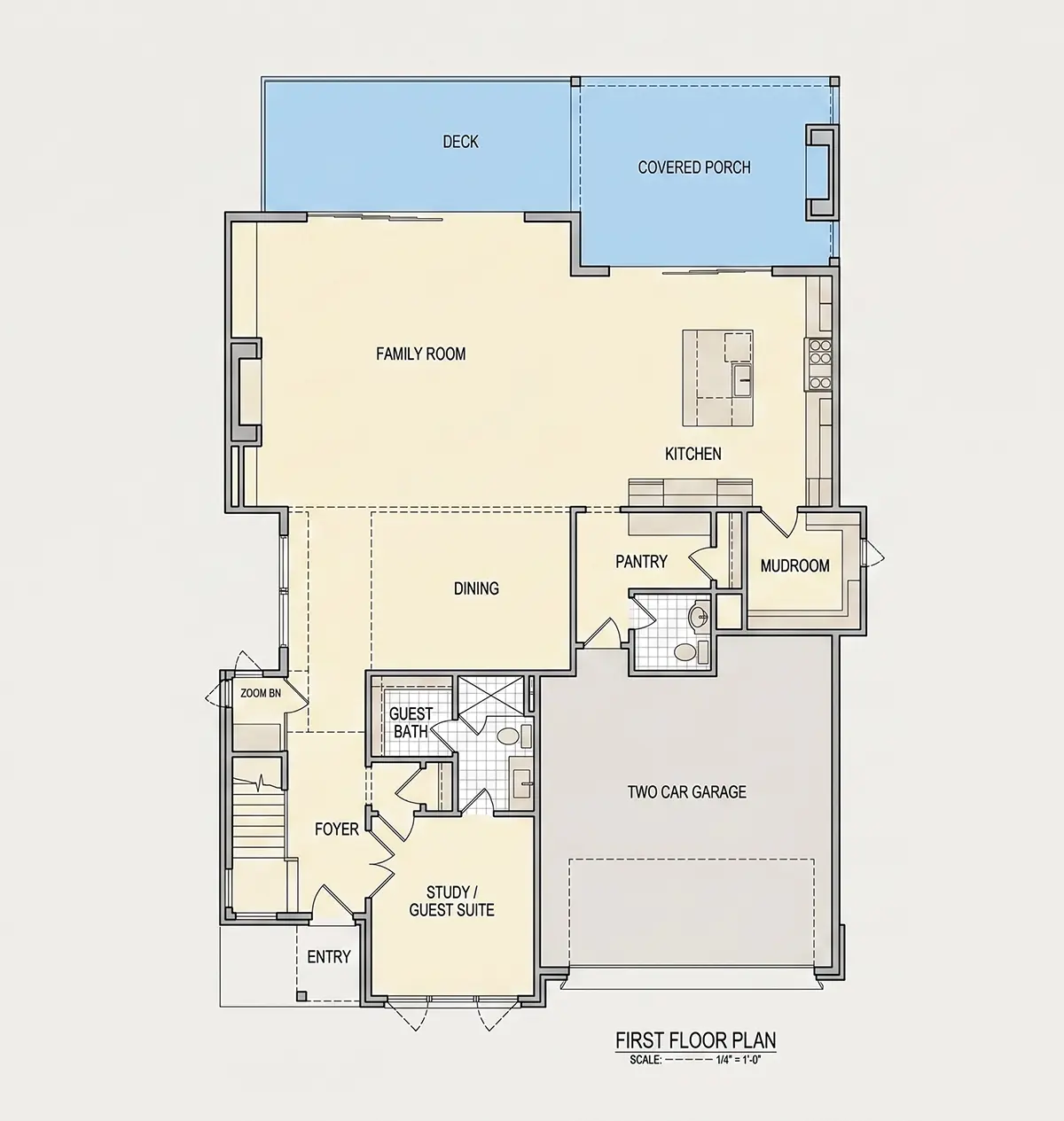Parter 17 – Proiect de casa cu etaj 379 m²: 3 Dormitoare, 5 Bai, Bucatarie deschisa, Garaj — 61502R